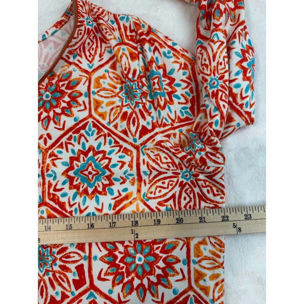 Belle By Kim Gravel TripleLuxe Knit Signature Zip Printed Top Pima Orange Large - Picture 7 of 11